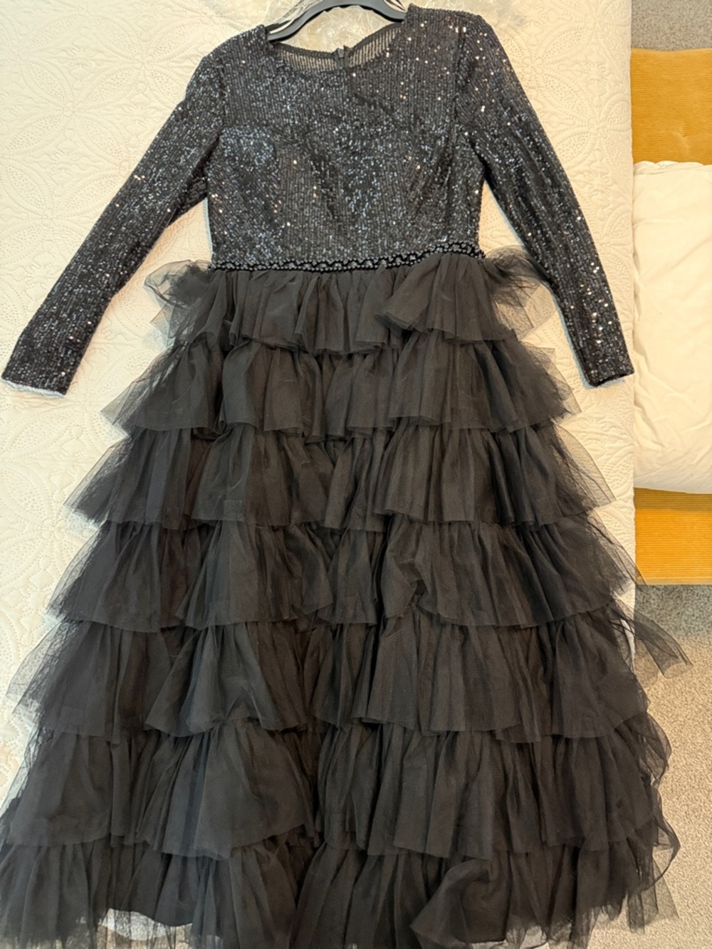 Formal Black Sequin & Tulle Tiered Event Dress